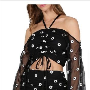 Embroidered Mesh Off-the-Shoulder Top